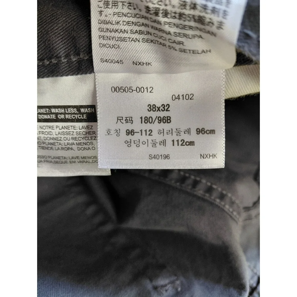 Levis 505 Regular Fit Grey Straight Leg Twill Pants Mens 38x32 00505-0012